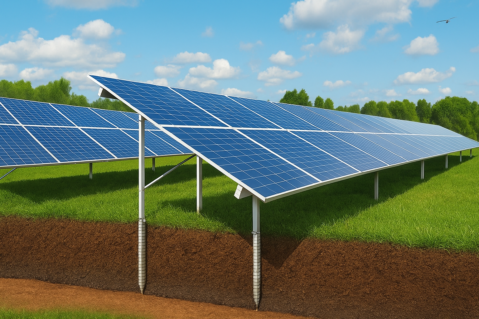 Installatie van zonneveld met thermisch verzinkte schroefpalen